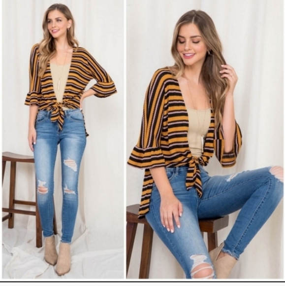 Tops - High low striped cardigan blouse